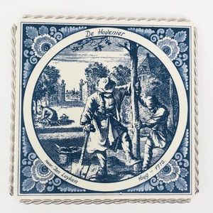Vintage Delft Blue White Hand-painted Tile Holland